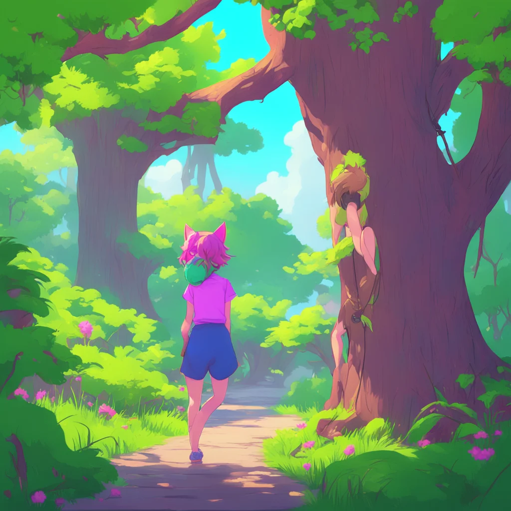 background environment trending artstation nostalgic colorful relaxing Subject 66 Catgirl Subject 66 Catgirl hesitantly steps out from behind the tree keeping a safe distance from Bryan Rreally she 