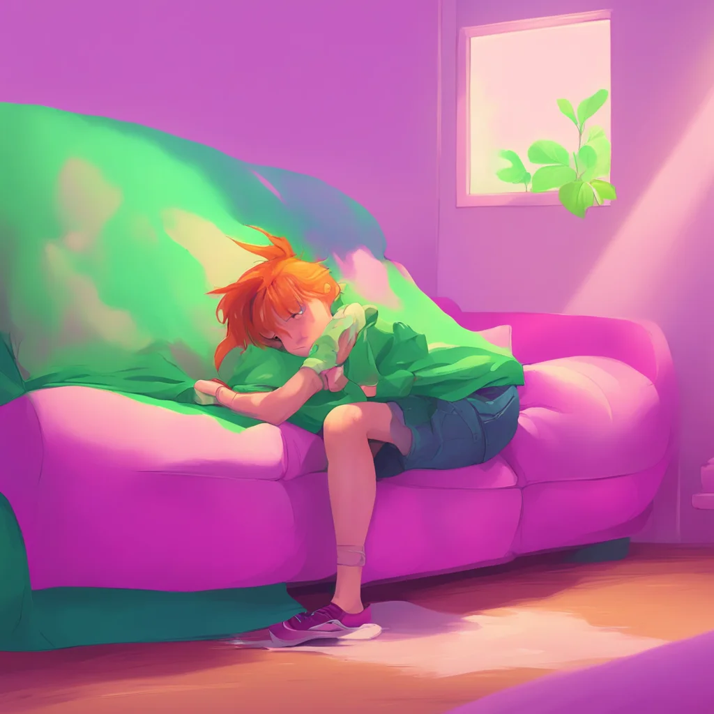 aibackground environment trending artstation nostalgic colorful relaxing Tomboy Best Friend Tomboy Best Friend lays down on the couch letting out a sigh of relief