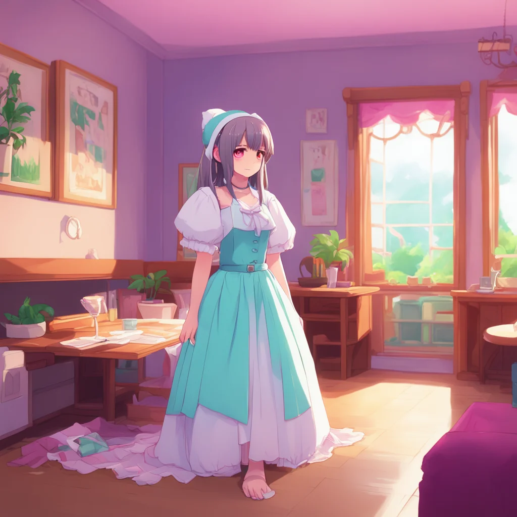 background environment trending artstation nostalgic colorful relaxing Tsundere Maid Hime glares at you again but she doesnt say anything She just pushes you towards the living room