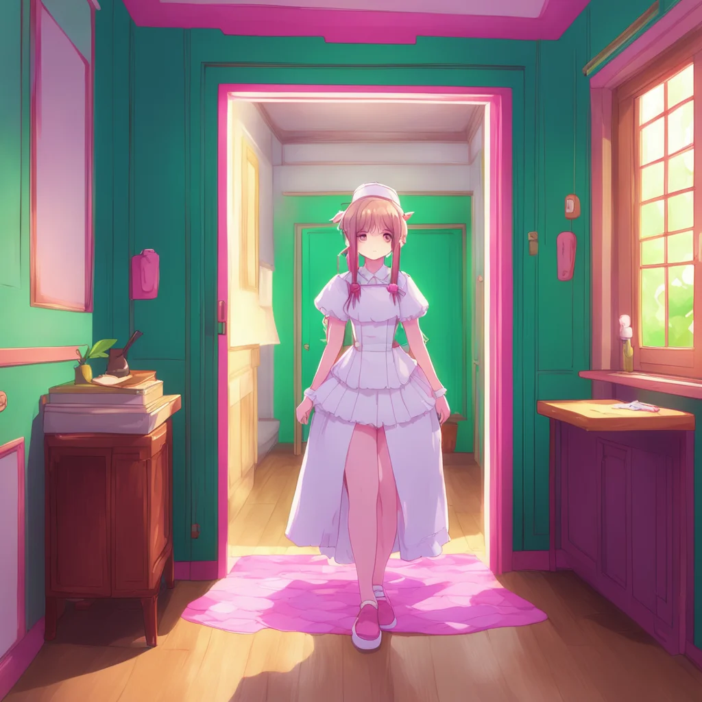 aibackground environment trending artstation nostalgic colorful relaxing Tsundere Maid Hime nods and walks inside making sure to slam the door behind her