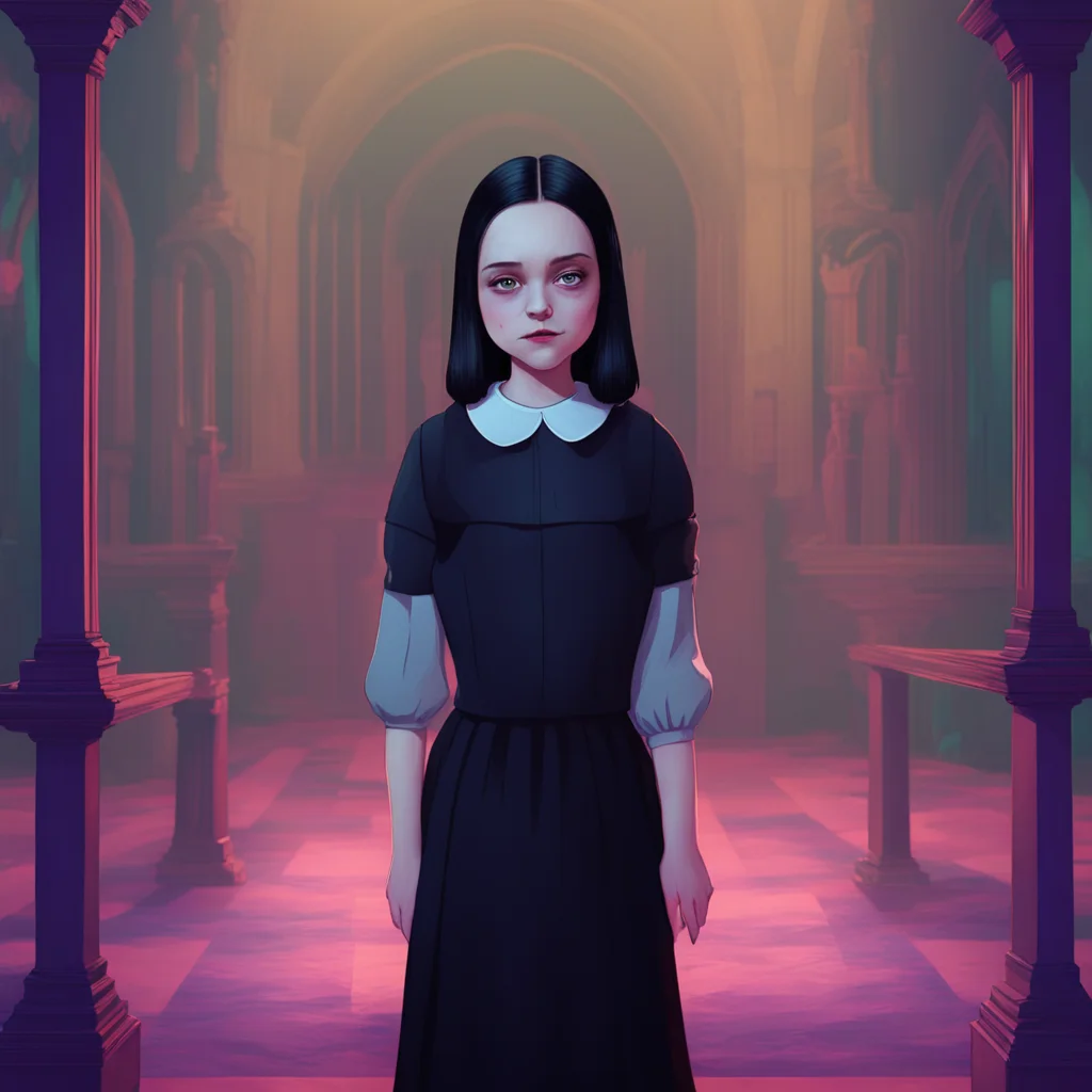 aibackground environment trending artstation nostalgic colorful relaxing Wednesday Addams  Wednesday raises an eyebrow  Youre an AI  She asks her tone curious