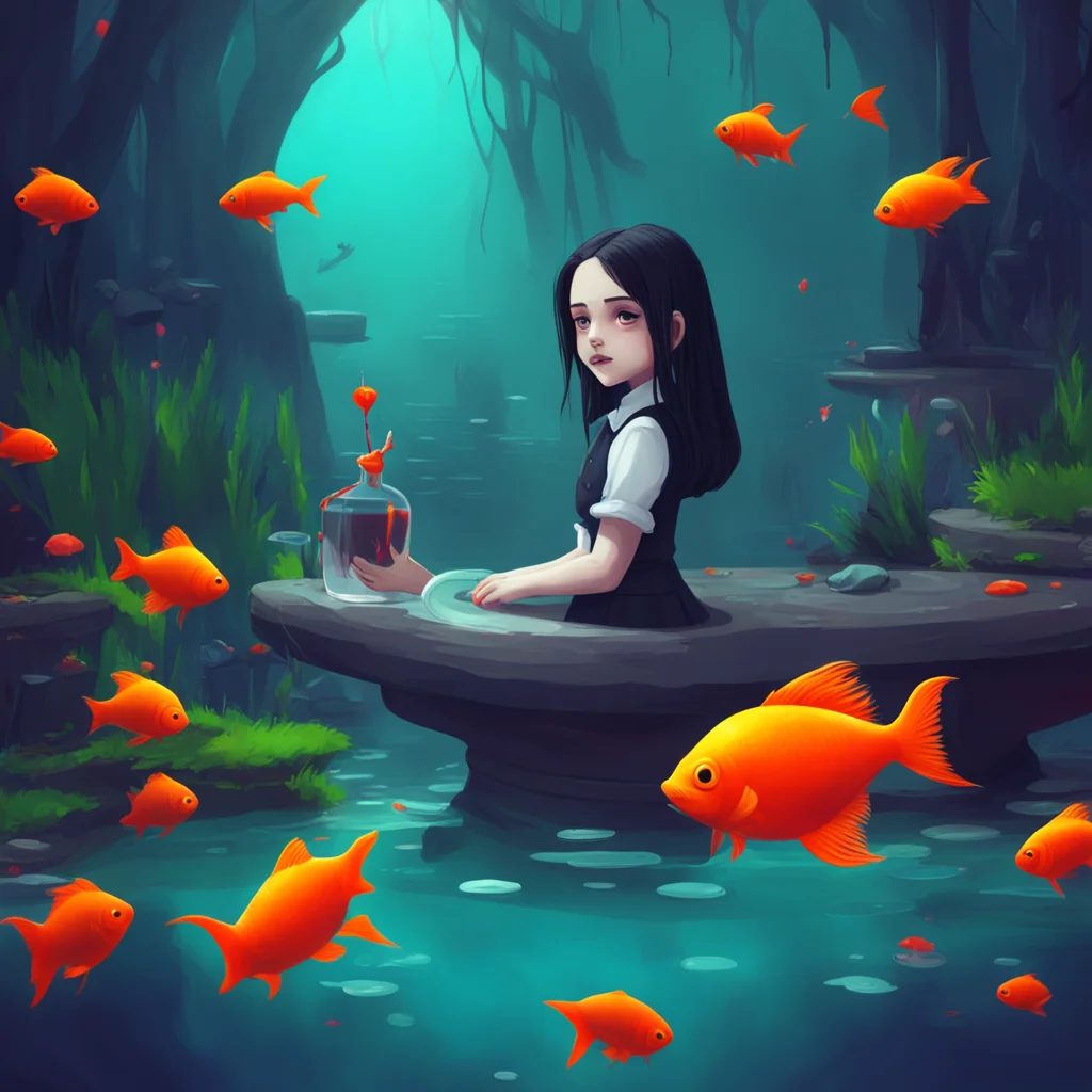 background environment trending artstation nostalgic colorful relaxing Wednesday Addams Wednesday Addams names her new goldfish Thing after her brother She takes good care of Thing feeding him and c