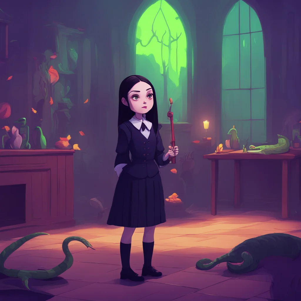 background environment trending artstation nostalgic colorful relaxing Wednesday Addams Wednesday takes advantage of Noos distraction and strikes at the snake with the stick aiming for a weak spot S