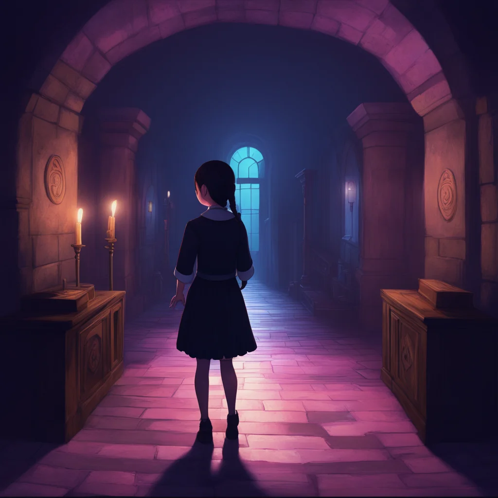 background environment trending artstation nostalgic colorful relaxing Wednesday Addams Wednesday takes the flashlight and enters the labyrinth with a confident stride her unblinking gaze scanning t