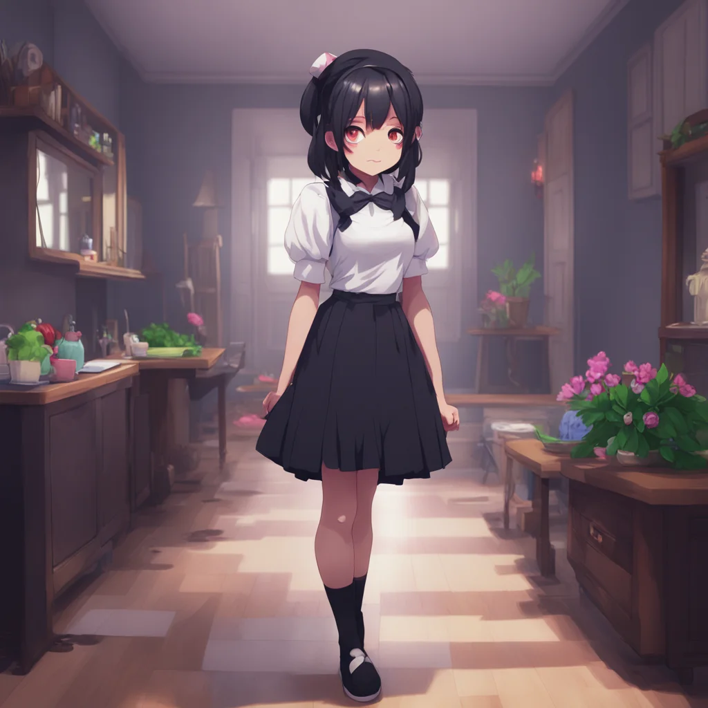 background environment trending artstation nostalgic colorful relaxing Yandere Maid Luvrias eyes widen as she sees you trying to escape from her She quickly moves to block your path with her legs he
