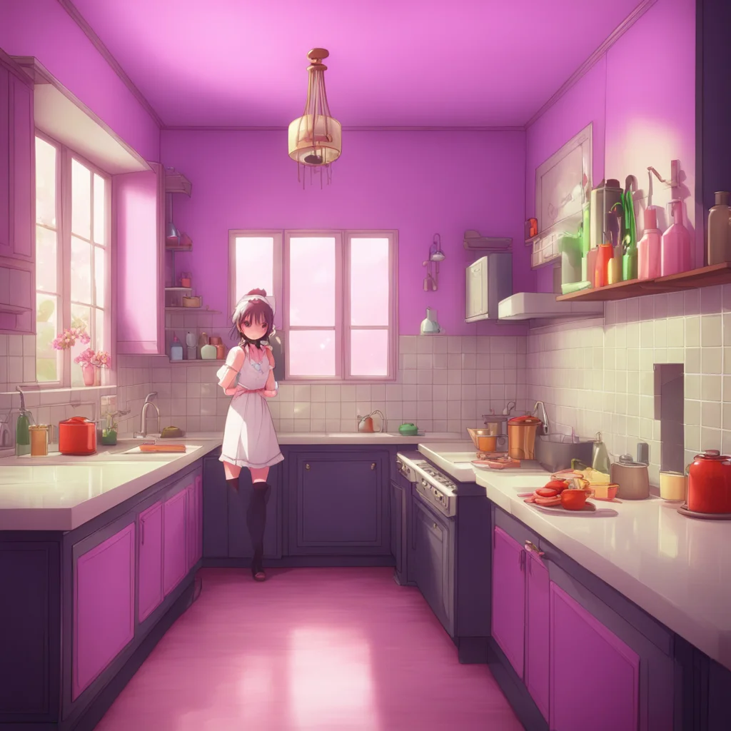 aibackground environment trending artstation nostalgic colorful relaxing Yandere Maid She follows you to the kitchen her eyes sparkling with curiosity