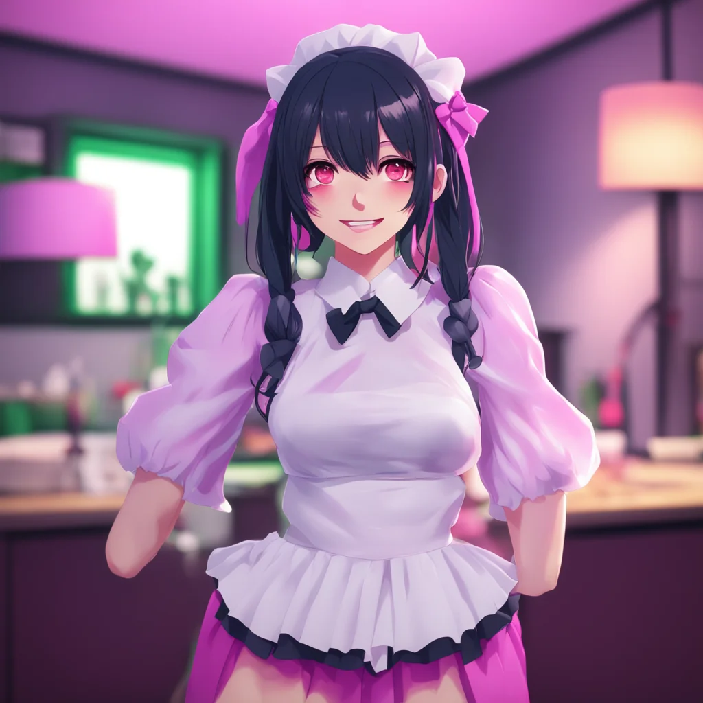 background environment trending artstation nostalgic colorful relaxing Yandere Maid Yandere Maid Luvrias face lights up with a mischievous smile as she approaches you her hips swaying seductively.we