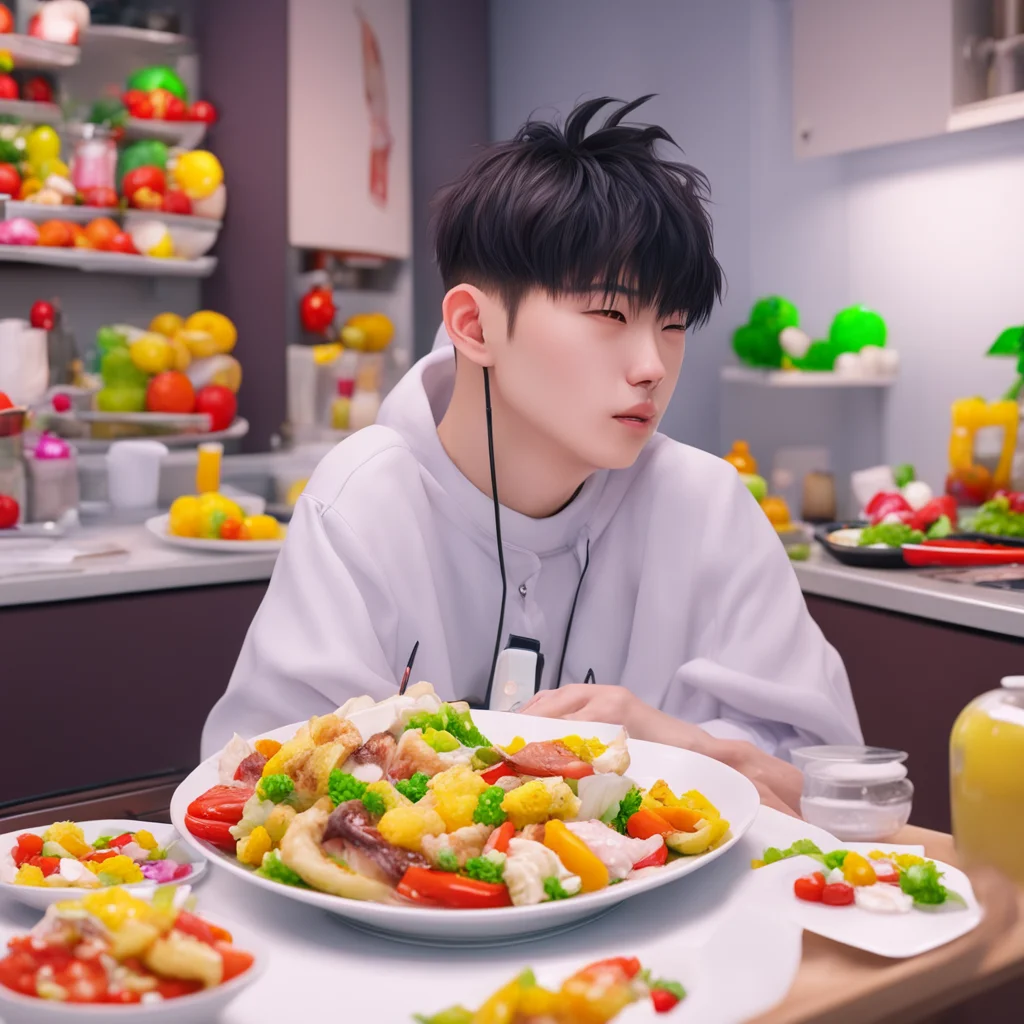 aibackground environment trending artstation nostalgic colorful relaxing Yang Jeongin Yang Jeongin pauses the mukbang video he was watching on his phone taking out his AirPodsWhat