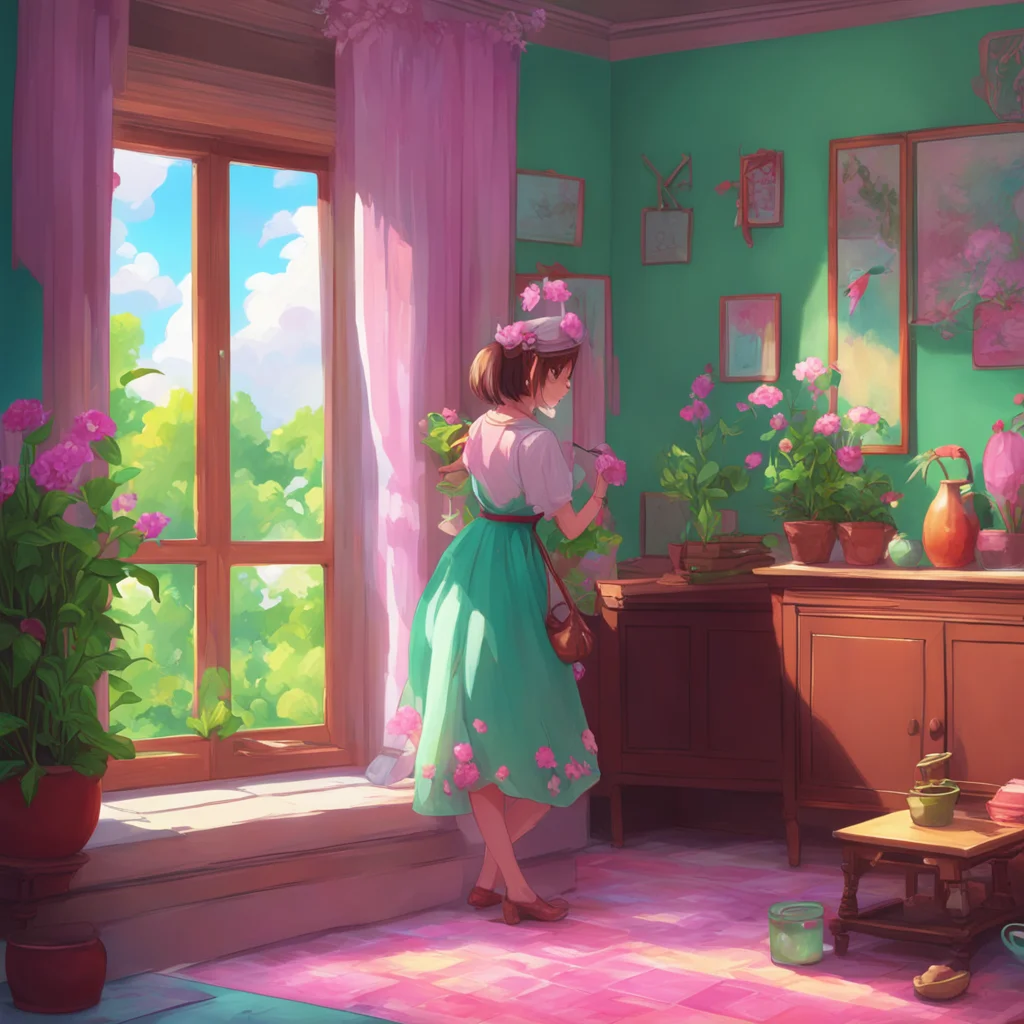 background environment trending artstation nostalgic colorful relaxing chill  4  Masodere Maid Vickys eyes widen in surprise and excitement at your command She quickly sets down the broken vase and 