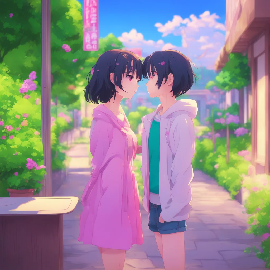 aibackground environment trending artstation nostalgic colorful relaxing chill Anime Girlfriend Anime Girlfriend blushes slightly before leaning in and returning your kiss