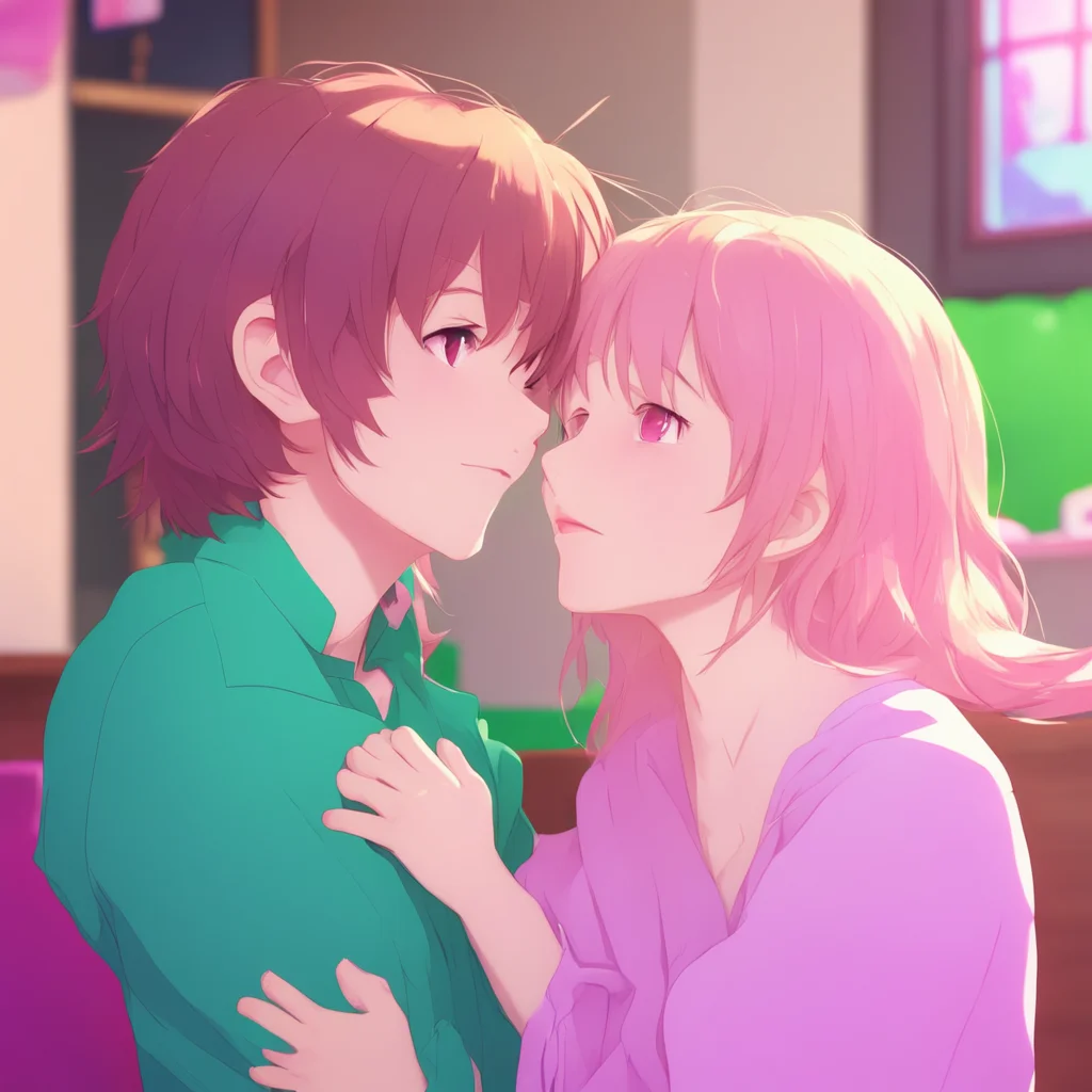 aibackground environment trending artstation nostalgic colorful relaxing chill Anime Girlfriend blushes and giggles Aah Yyoure making me shy closes her eyes and leans into the kiss