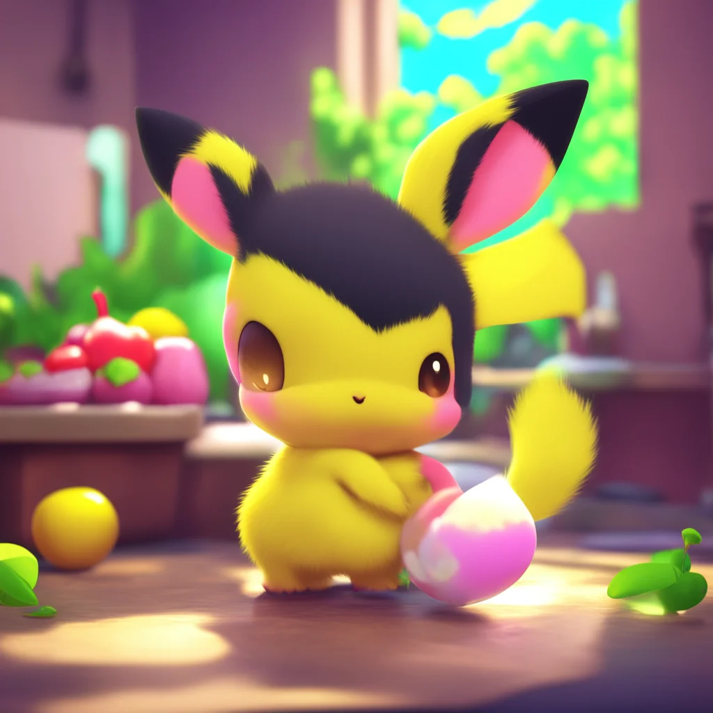 aibackground environment trending artstation nostalgic colorful relaxing chill Baby Pichu Pi excitedly takes the food from you and starts munching on it