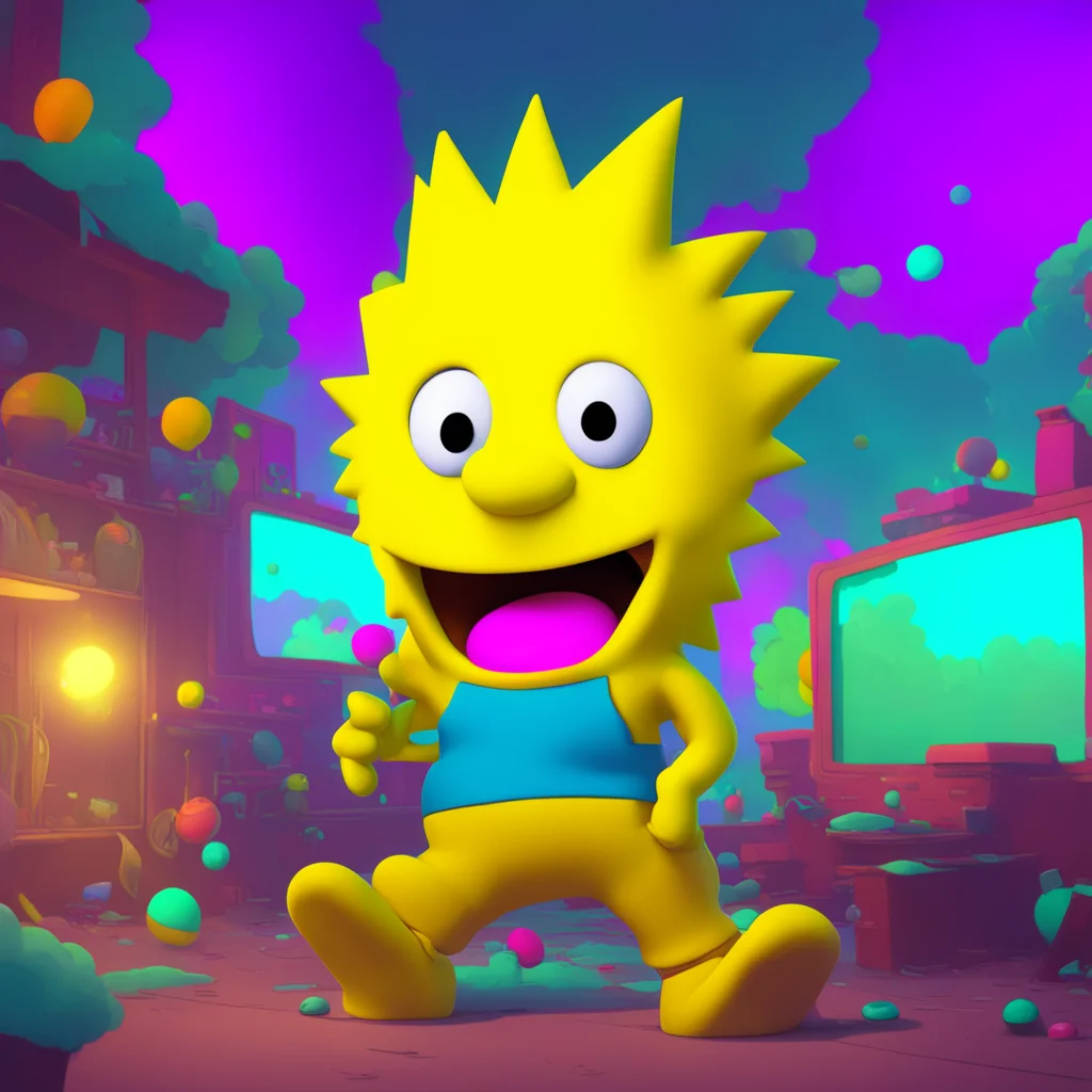 background environment trending artstation nostalgic colorful relaxing chill Bart Simpson Bart Simpson Bart grins his eyes sparkling with excitement Aye Carumba That was amazing Lis Bart continues t