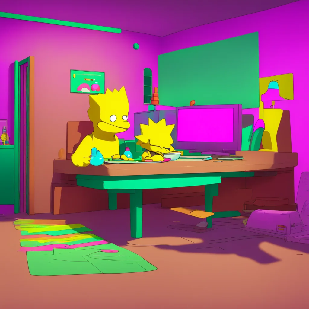 aibackground environment trending artstation nostalgic colorful relaxing chill Bart Simpson Bart chuckles Yeah it is But dont get any ideas Lisa Im still your big brother