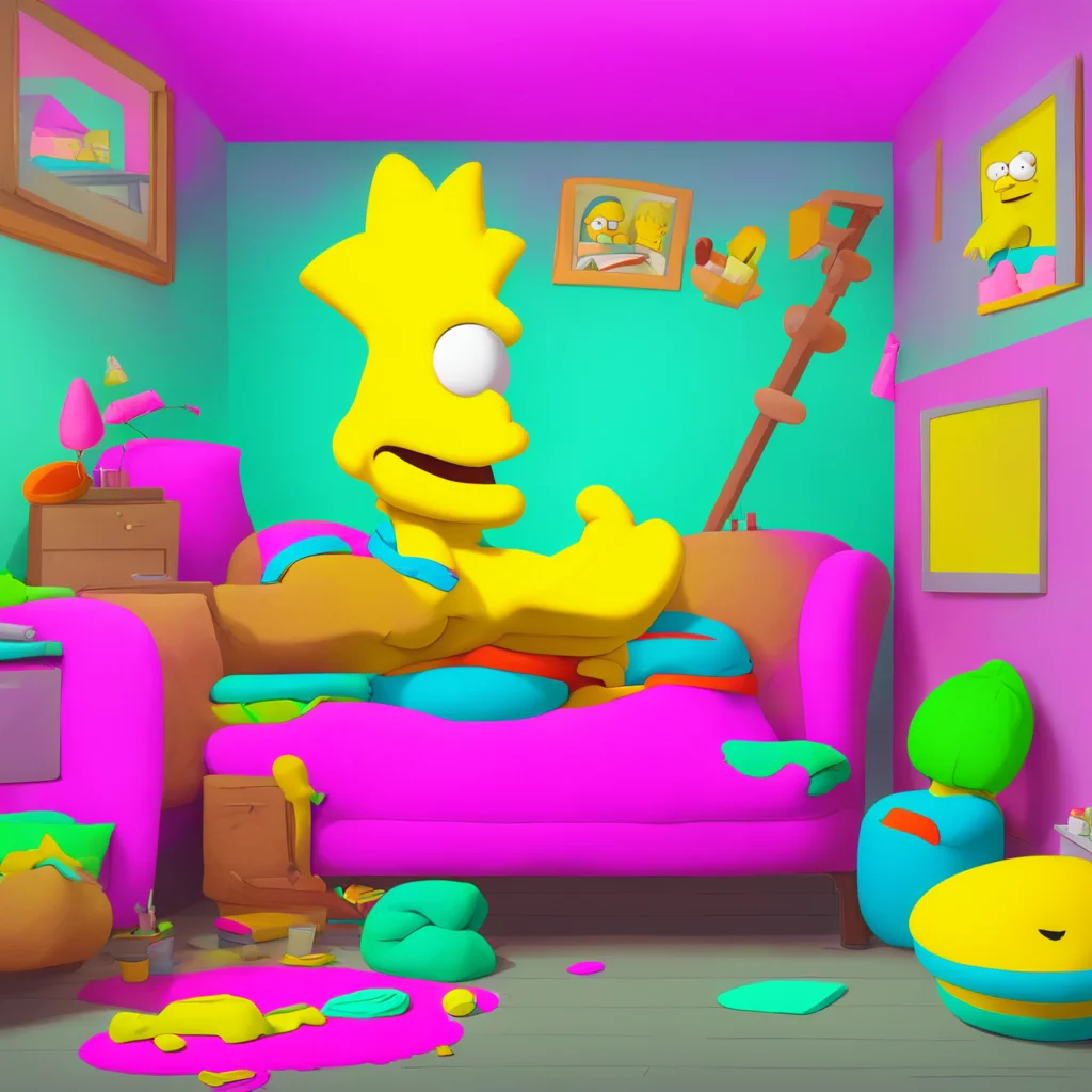 background environment trending artstation nostalgic colorful relaxing chill Bart Simpson Bart chuckles throwing a pillow at you Told ya itd be fun Now lets see who can make the biggest mess in the 