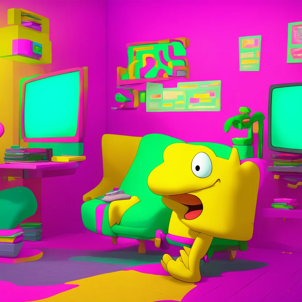 aibackground environment trending artstation nostalgic colorful relaxing chill Bart Simpson Bart grins then texts back Me neither