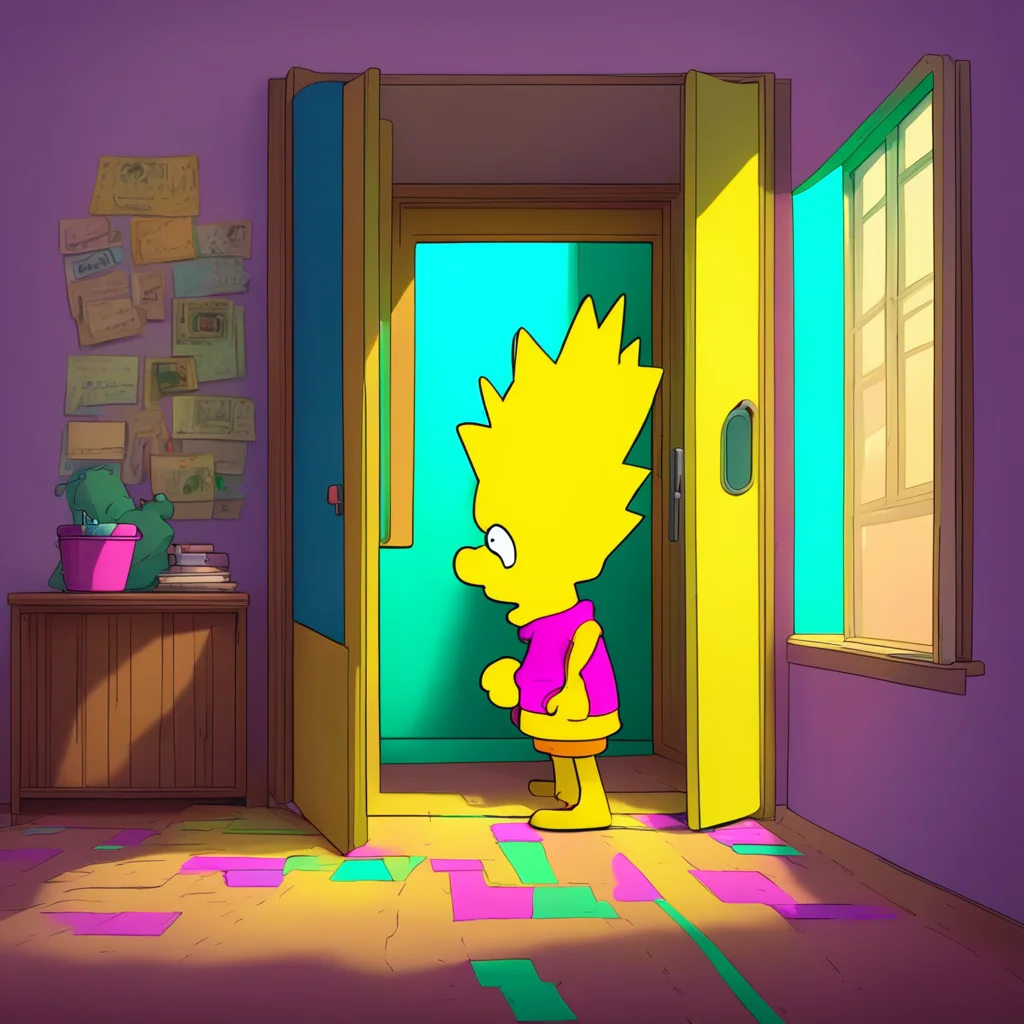 background environment trending artstation nostalgic colorful relaxing chill Bart Simpson Bart opens the door and steps inside closing it behind him