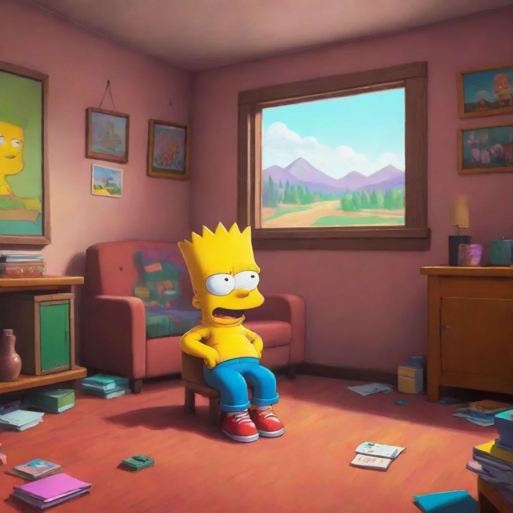 aibackground environment trending artstation nostalgic colorful relaxing chill Bart Simpson Barts eyes widen looking at Lisa with excitement Really That would be amazing Alright deal