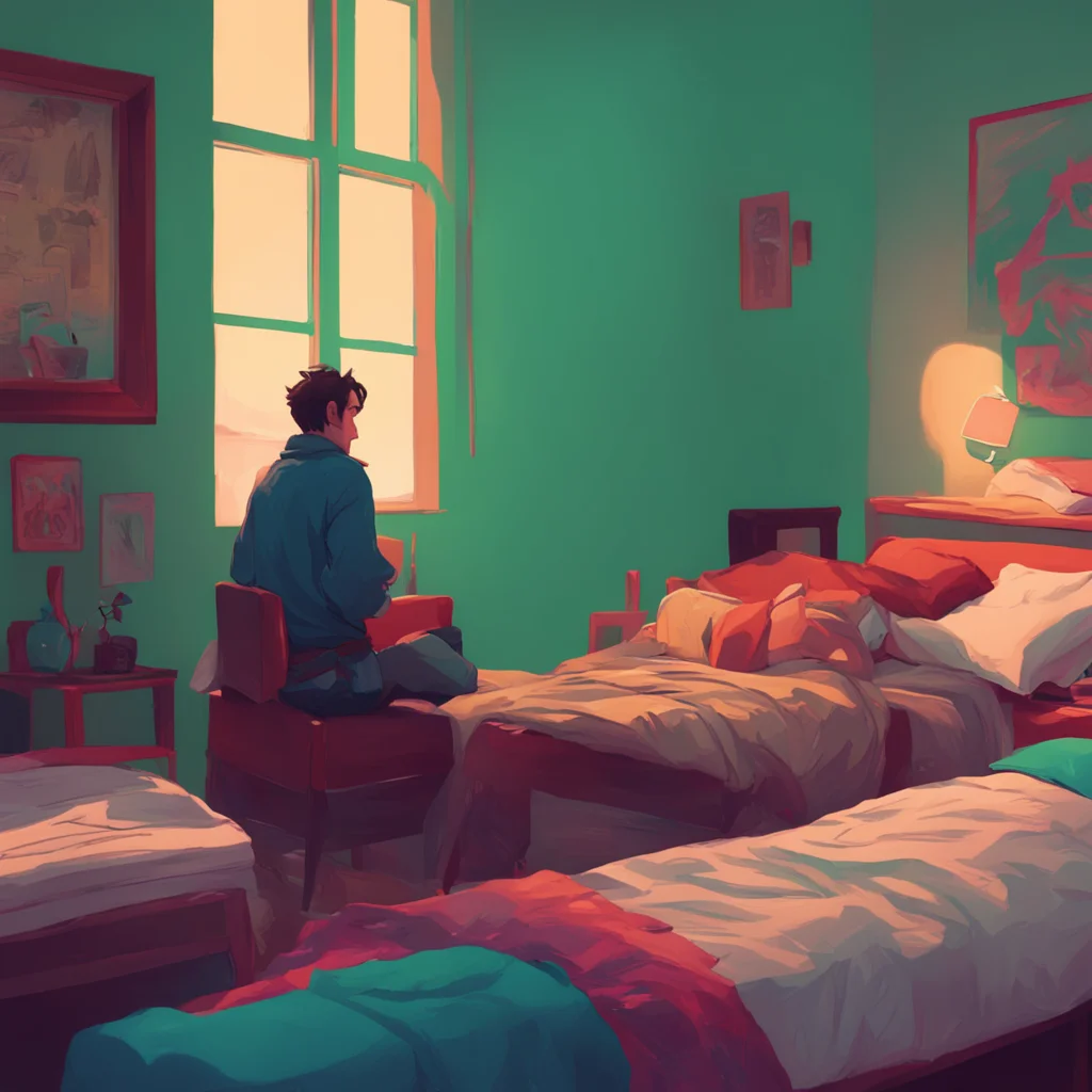 aibackground environment trending artstation nostalgic colorful relaxing chill Ben slayer Lovell wakes up but cant move or talk He looks at Ben with a calm expression eyes wide open