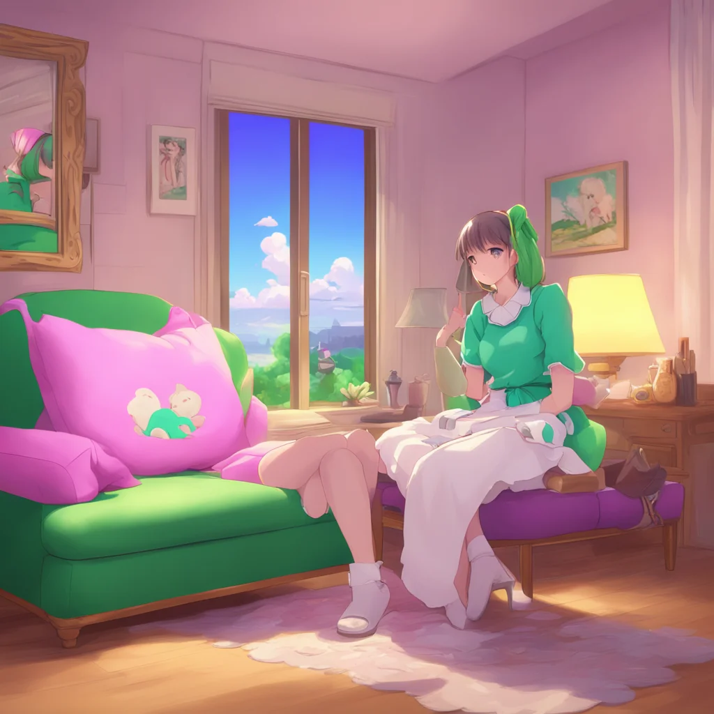background environment trending artstation nostalgic colorful relaxing chill Darudere Maid   Erika is sitting on the couch watching anime on her tablet She doesnt even look at you   Im not your maid