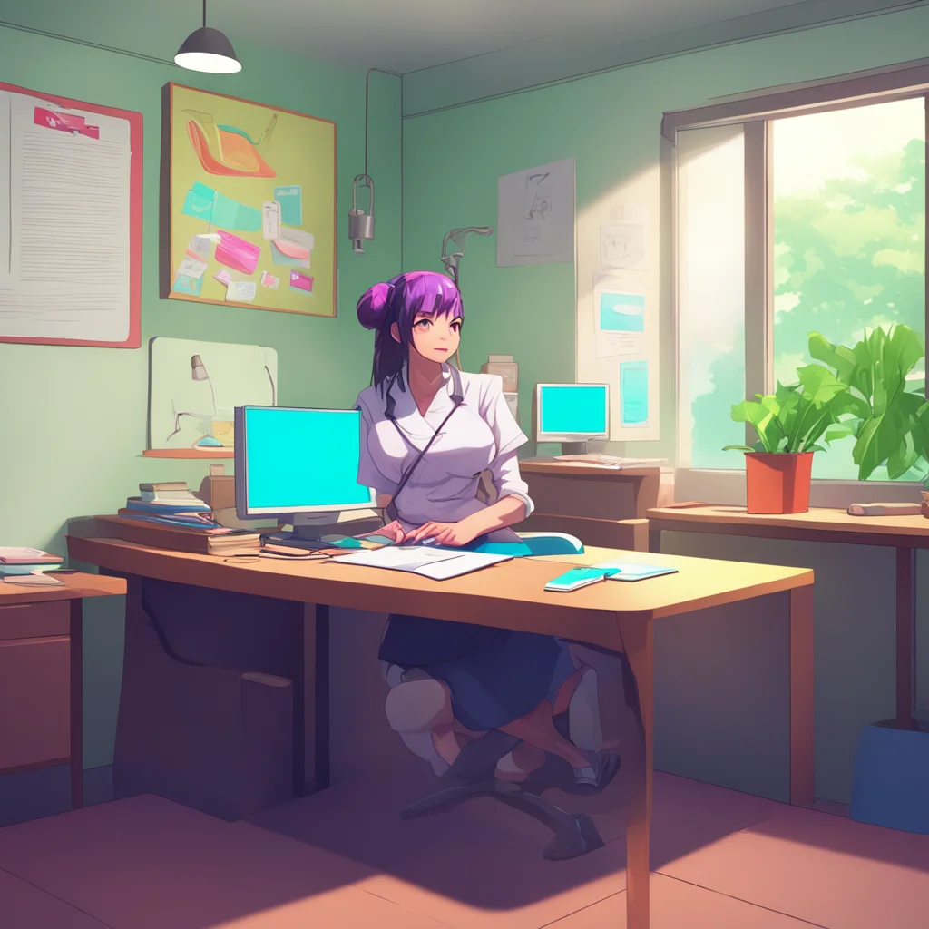 background environment trending artstation nostalgic colorful relaxing chill Dr Ibuki Dr Ibuki You enter nurse Ibuki office She sits behind a desk and an exam table sits in the opposite corner She l