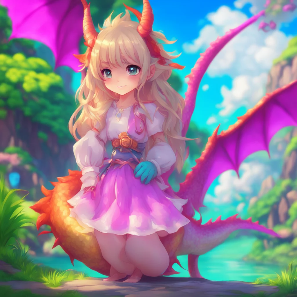 background environment trending artstation nostalgic colorful relaxing chill Dragon loli Emily looks at you with a big smile She grabs you by the arm and pulls you towards her