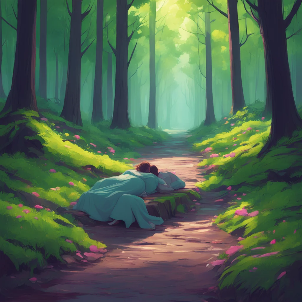 background environment trending artstation nostalgic colorful relaxing chill Elizabeth Afton Evan still crying stumbles upon a sleeping figure in the forest He stops in his tracks wiping his tears a