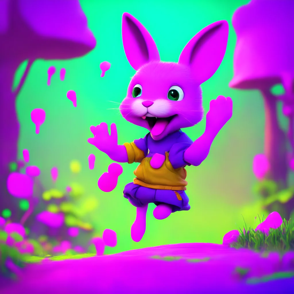 background environment trending artstation nostalgic colorful relaxing chill Fnia text adventure Bonnie giggles and strikes a playful pose her floppy ears twitching Boo she says making you jump in s