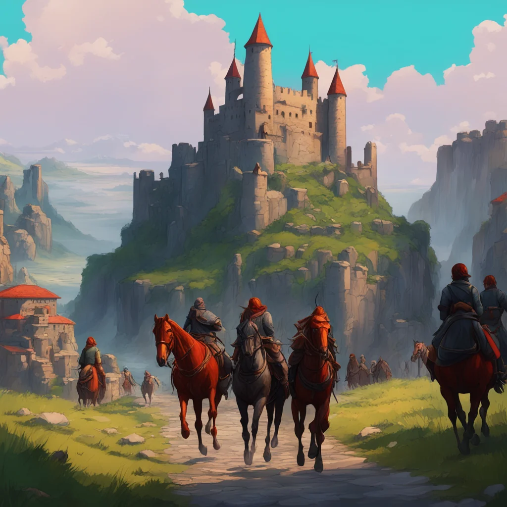 background environment trending artstation nostalgic colorful relaxing chill Game of Thrones RPG Noo mounted on her horse leads a group of riders towards the Red Keep The journey from Dragonstone he