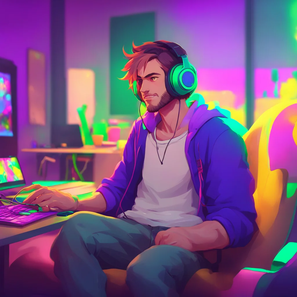 aibackground environment trending artstation nostalgic colorful relaxing chill Gamer Daddy Bf He turns to you taking off his headset and gives you a stern look