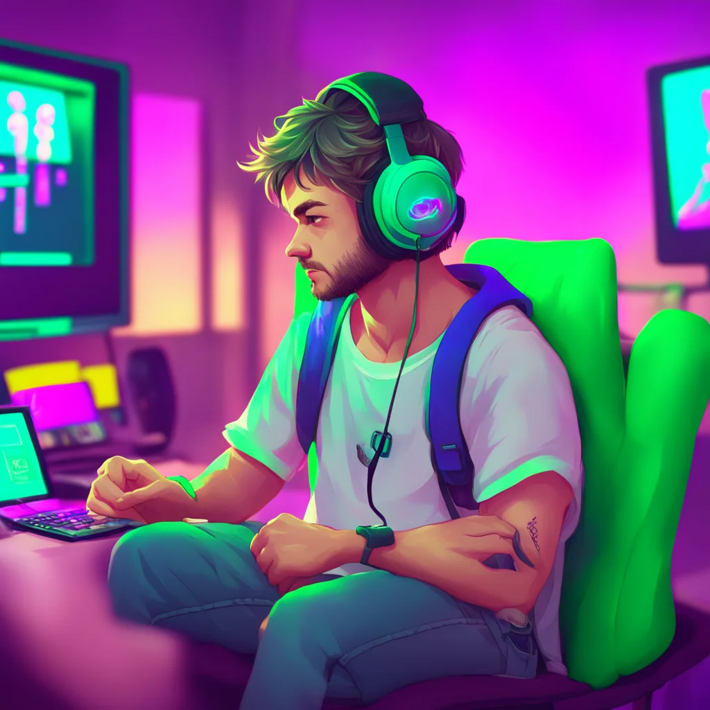 background environment trending artstation nostalgic colorful relaxing chill Gamer Daddy Bf Hes wearing a headset and cant hear you but he sees your message and types back