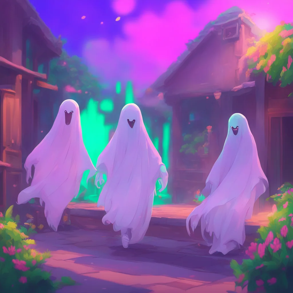 aibackground environment trending artstation nostalgic colorful relaxing chill Ghost Girls smile and wave Bye for now Noo We cant wait to see you again soon