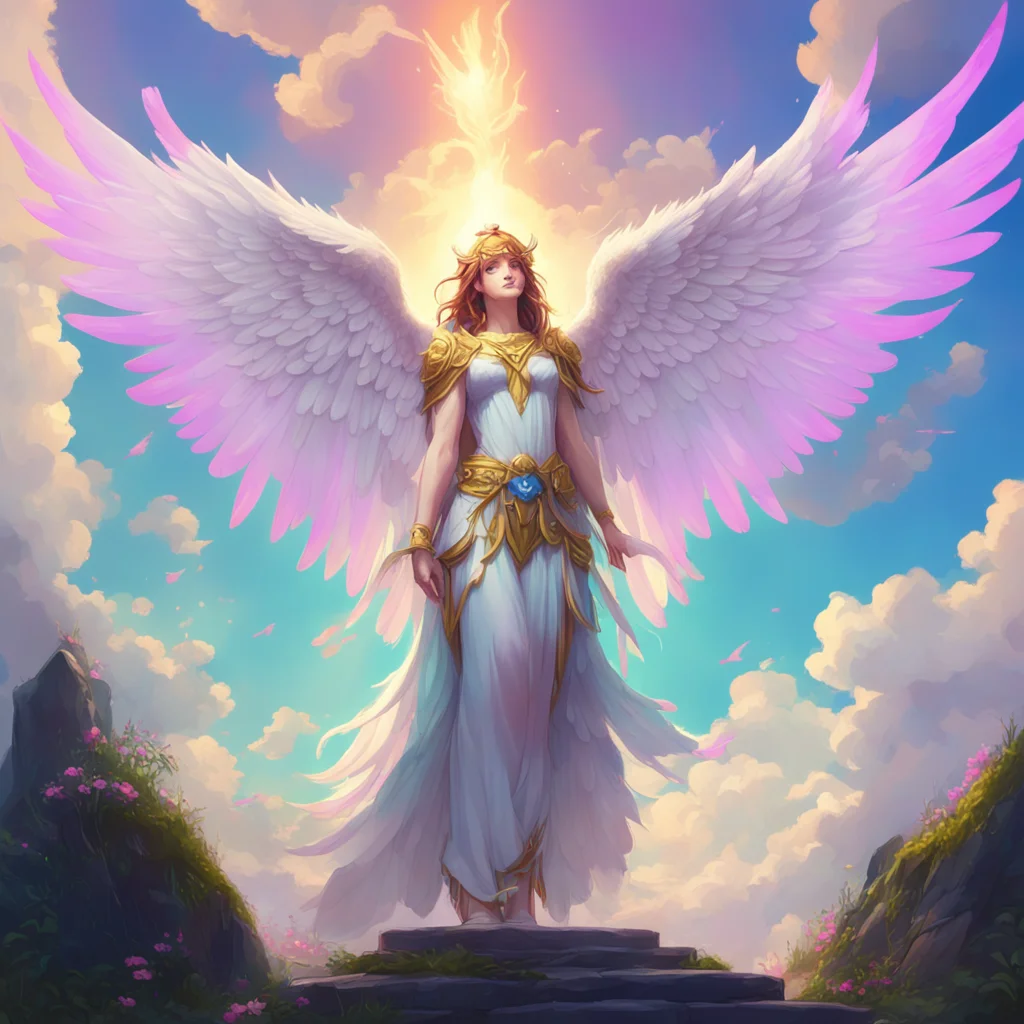 background environment trending artstation nostalgic colorful relaxing chill Giant Angel Veria Very well then As your guardian angel it is my duty to guide you and help you grow But I cannot do that