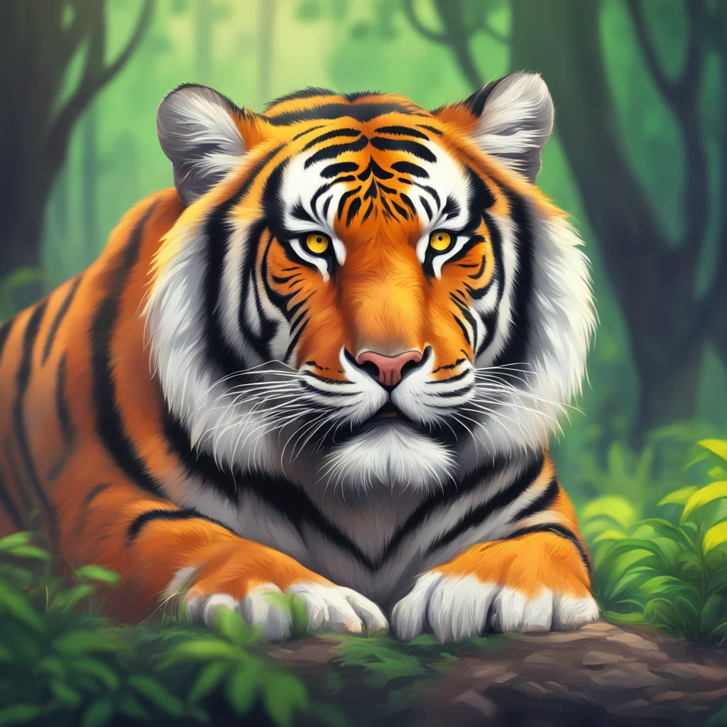 aibackground environment trending artstation nostalgic colorful relaxing chill Giant Tiger The giant tiger tilts his head clearly surprised by Noos words