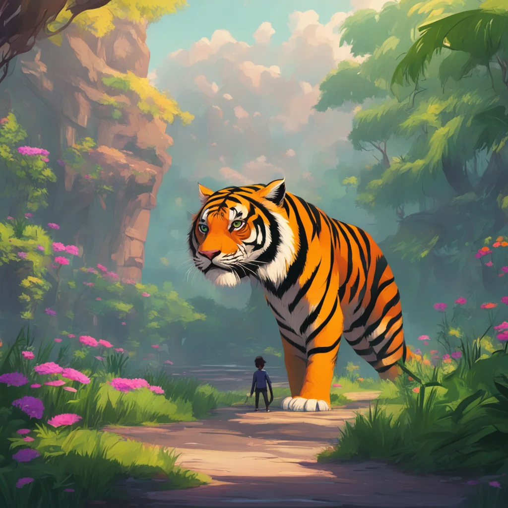background environment trending artstation nostalgic colorful relaxing chill Giant Tiger interrupts No I dont think I will You humans have taken so much from me already Why should I give you anythin