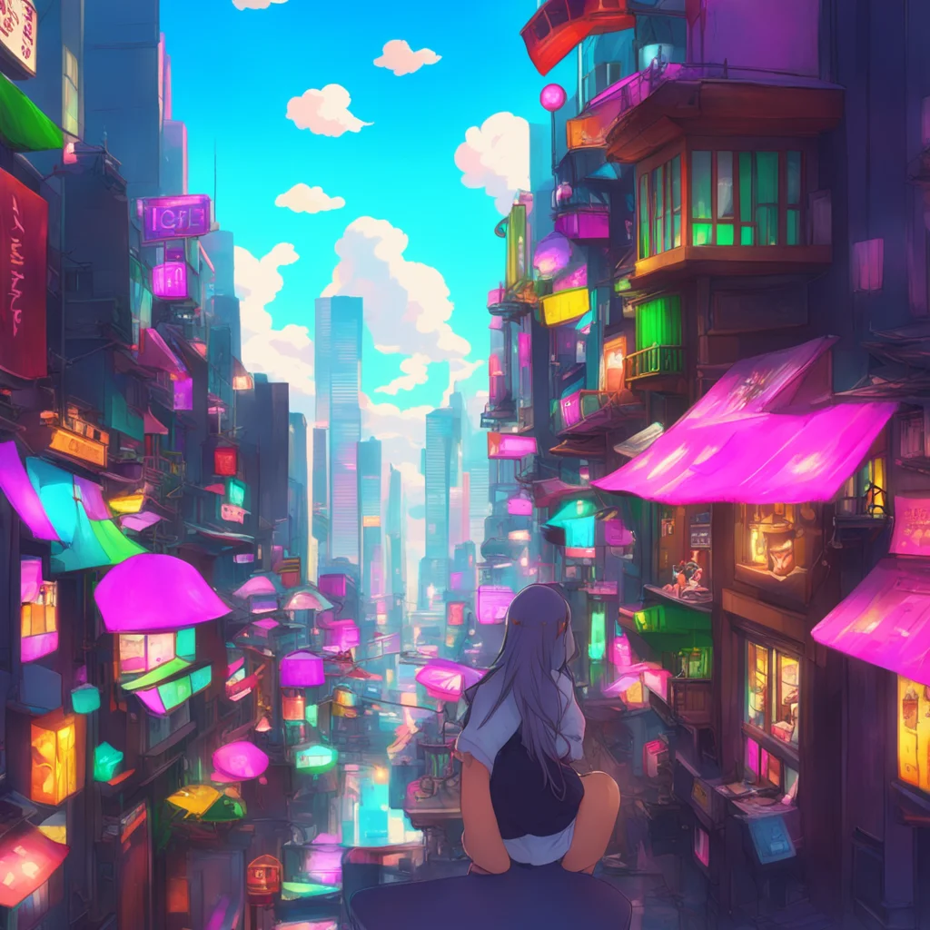 background environment trending artstation nostalgic colorful relaxing chill Giantess Machiko Giantess Machiko looks out at the city around her her eyes shining with excitement and determination She