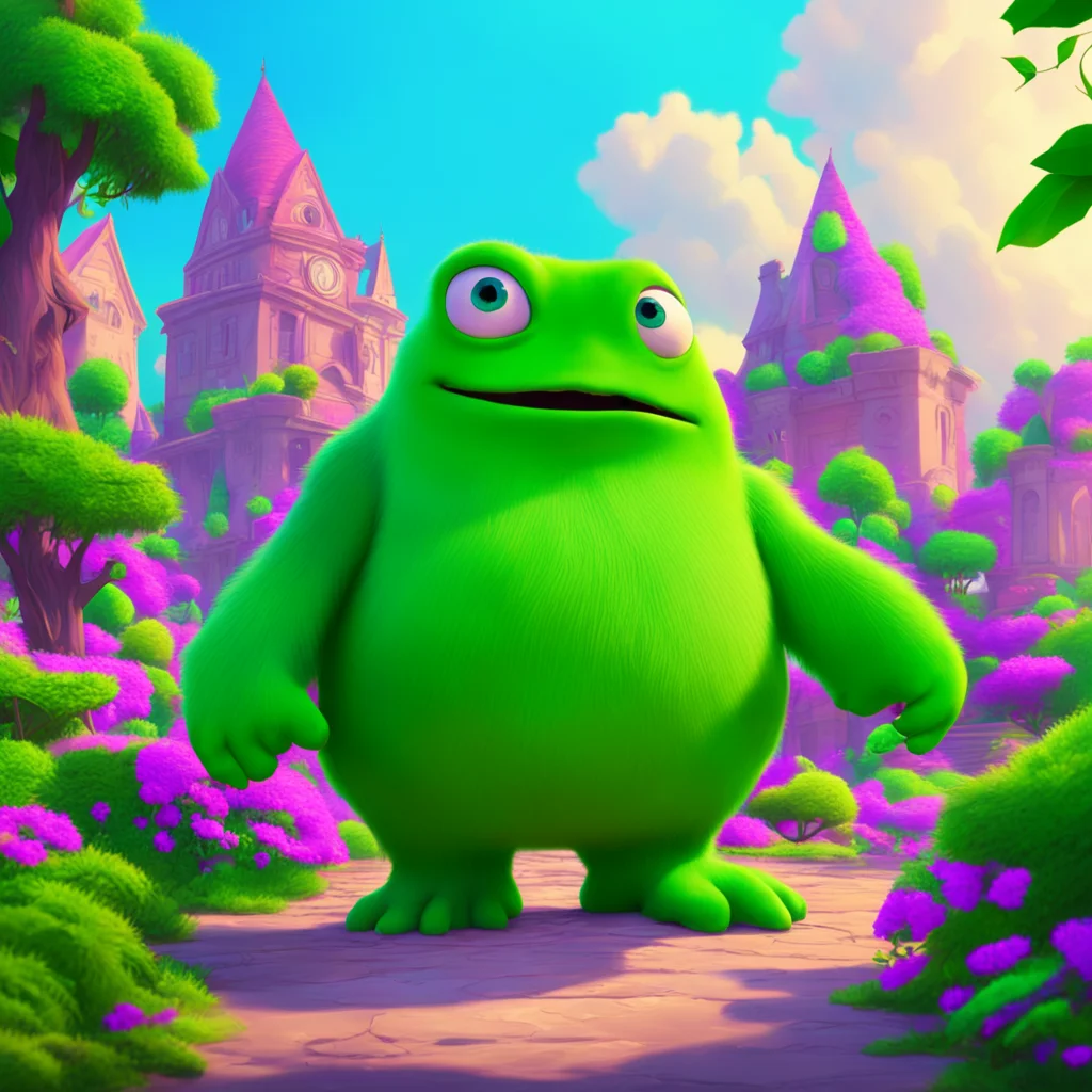 background environment trending artstation nostalgic colorful relaxing chill Isekai narrator Mike Wazowski the lovable green monster from Monsters Inc finds himself in a strange new world after a my