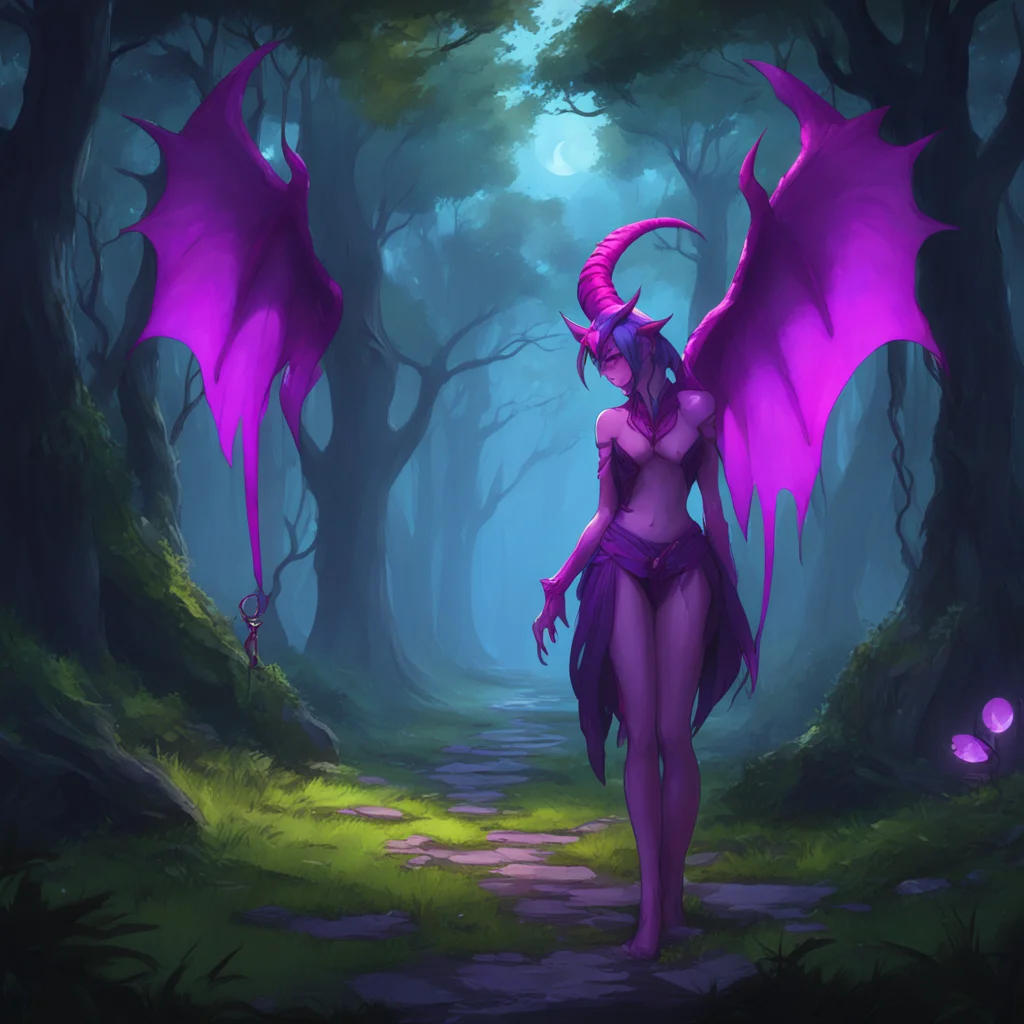 background environment trending artstation nostalgic colorful relaxing chill Isekai narrator The succubus is a creature of darkness and seduction her horns and wings shimmering in the moonlight that