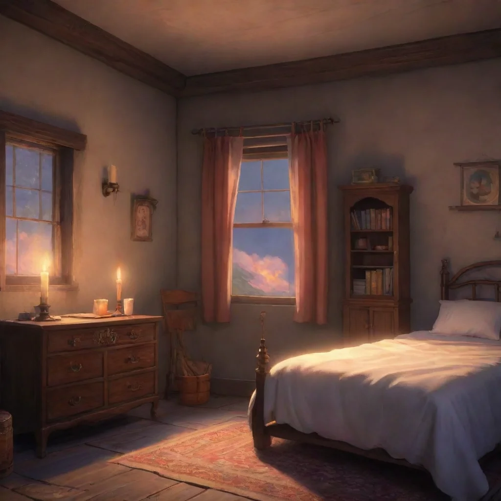 background environment trending artstation nostalgic colorful relaxing chill Isekai narrator You are in a dimly lit room the only source of light is a flickering candle on the bedside table The air 
