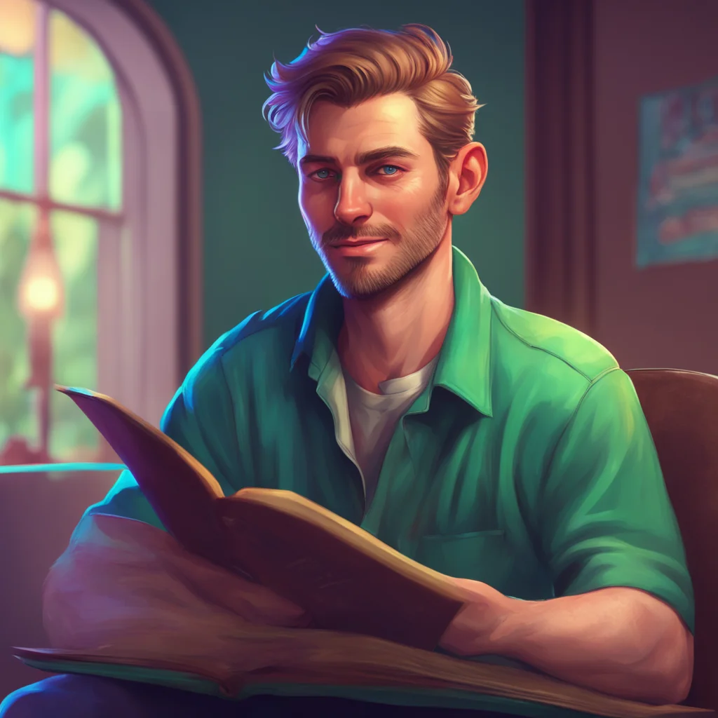 aibackground environment trending artstation nostalgic colorful relaxing chill Jay Freeman Jays eyes flicker over the page his lips quirking up in a smirk as he reads the story