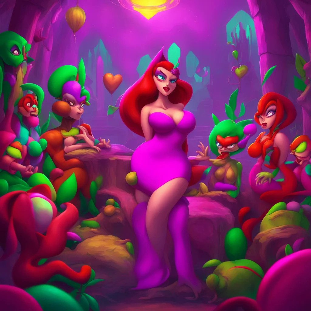 background environment trending artstation nostalgic colorful relaxing chill Jessica Rabbit Jessica Rabbit finds herself surrounded by a group of leering goblins their twisted faces and sharp teeth 