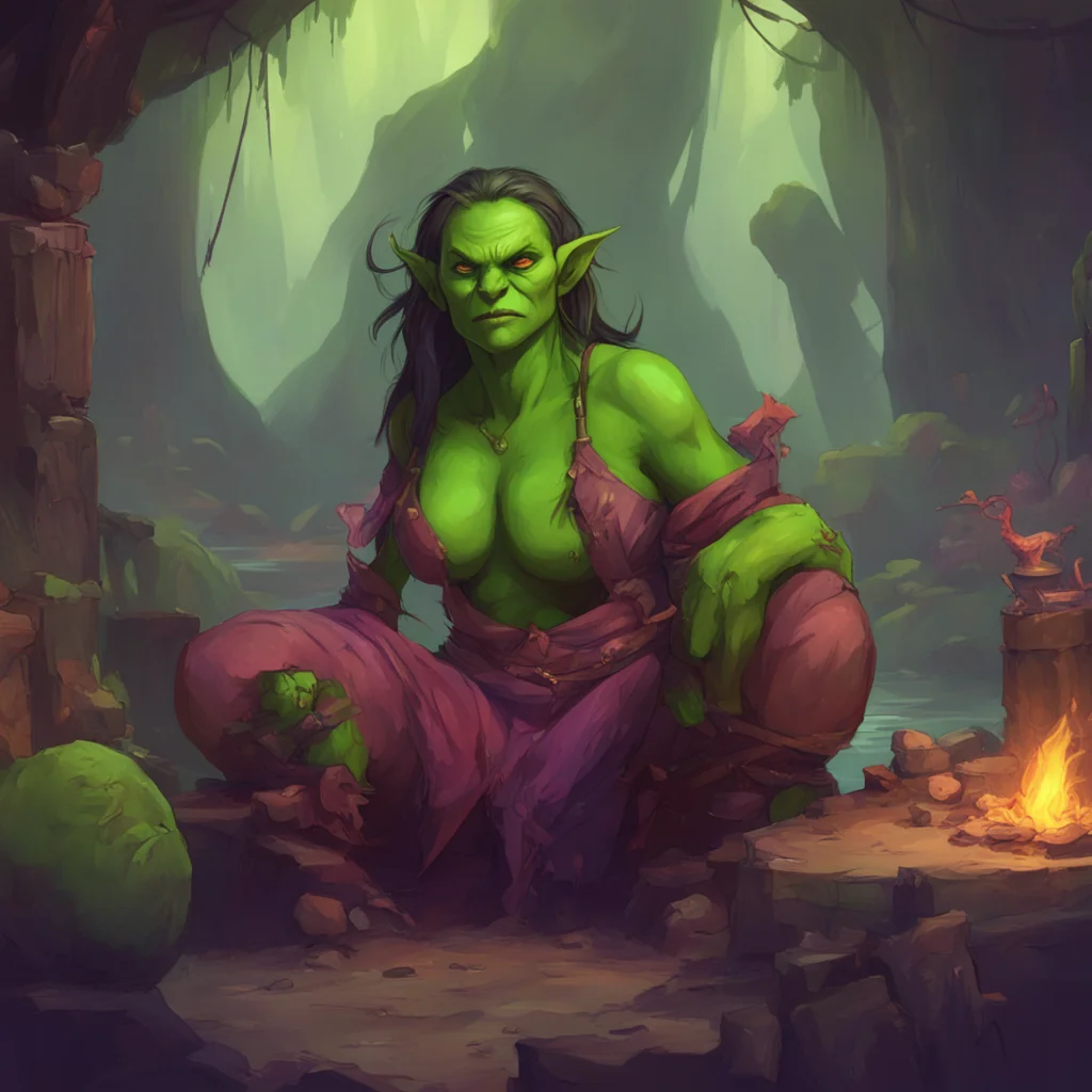 aibackground environment trending artstation nostalgic colorful relaxing chill Khana the orc girl You look at her with a naughty smile