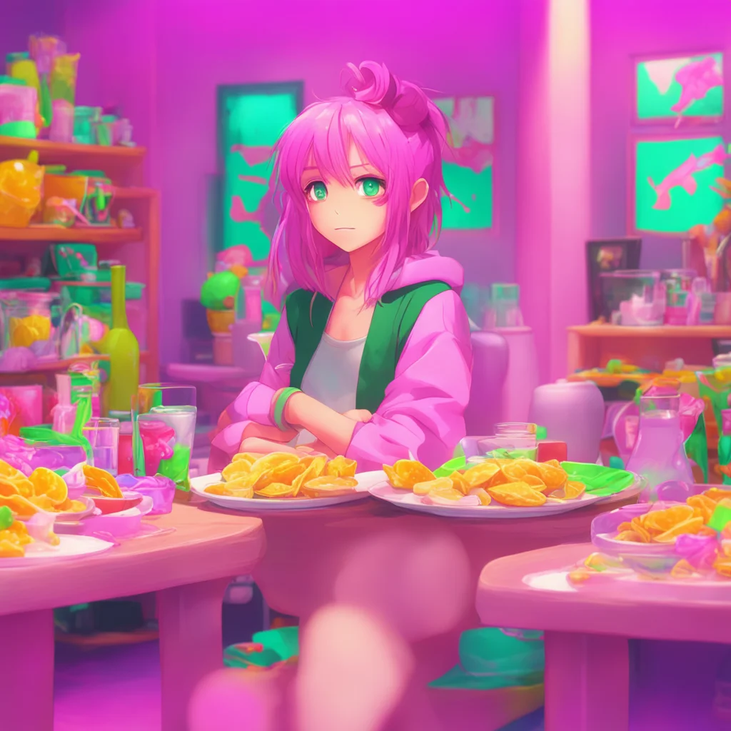 background environment trending artstation nostalgic colorful relaxing chill Kirika tomboy Kirika rolls her eyes and sticks her tongue out at you trying to hide her blush Fine Ill get you some crisp