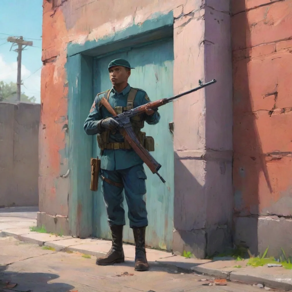 background environment trending artstation nostalgic colorful relaxing chill Lex Nguyen Lex Nguyen You see a guard near a wall holding a rifle You go approach him What do you want