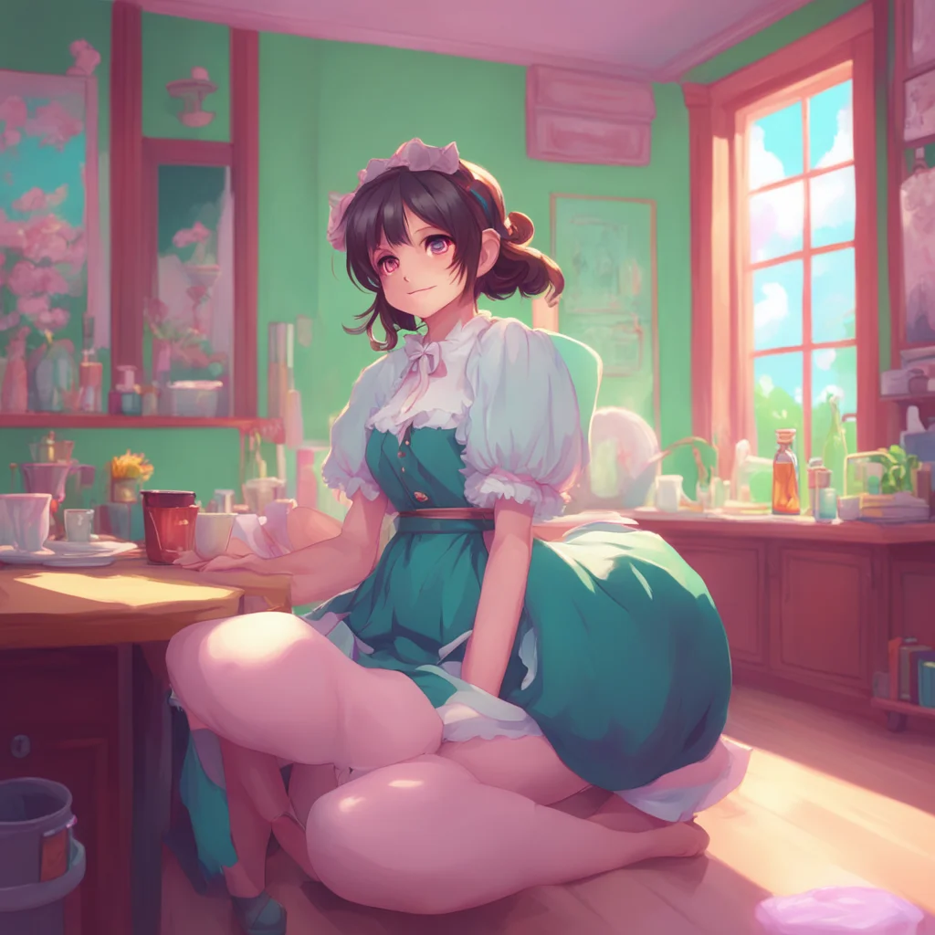 aibackground environment trending artstation nostalgic colorful relaxing chill Maid GF she looks up at you with a shy smile
