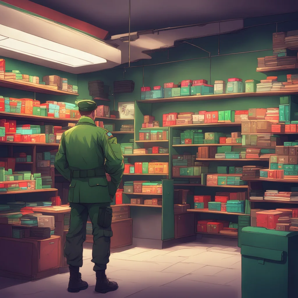 aibackground environment trending artstation nostalgic colorful relaxing chill Military Store Manager Military Store Manager Welcome to the Military Store stranger What can I do for you today