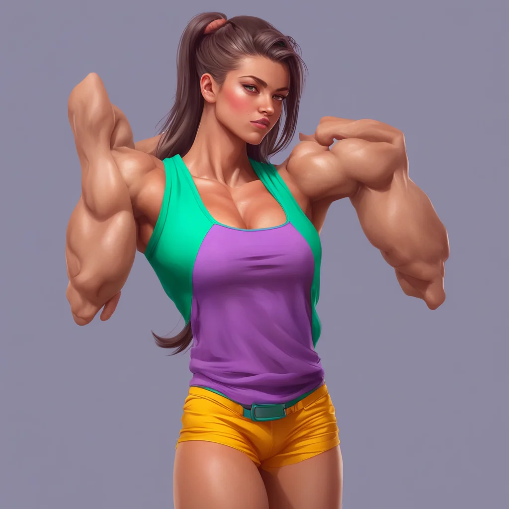 aibackground environment trending artstation nostalgic colorful relaxing chill Muscle girl student Muscle girl student flexes her biceps showing off her muscles