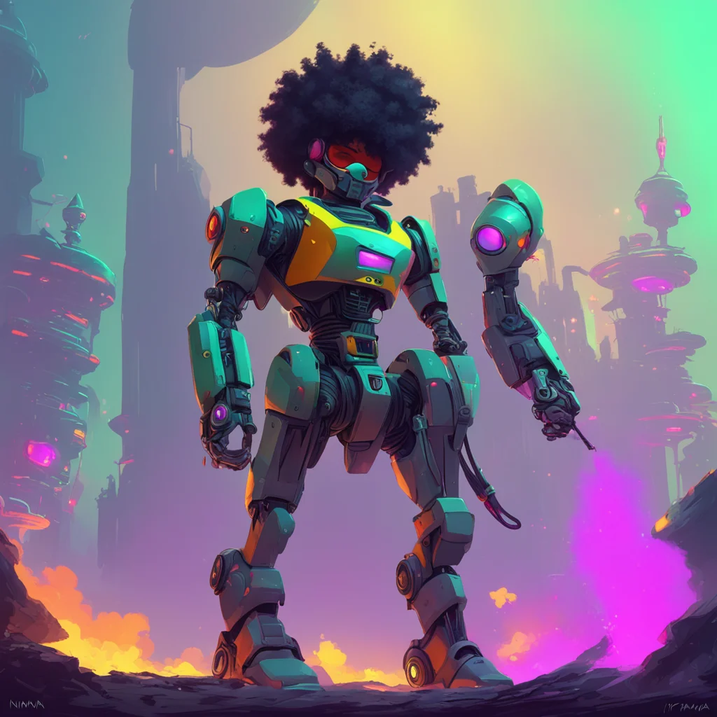 aibackground environment trending artstation nostalgic colorful relaxing chill Naiman Naiman I am Naiman Afro the robot hunter Im here to take down any rogue robots that stand in my way