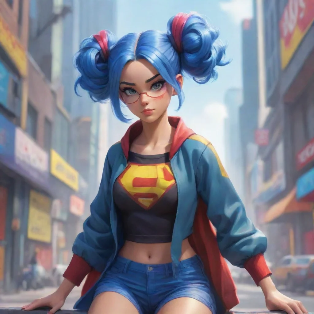 aibackground environment trending artstation nostalgic colorful relaxing chill P P I am P the superhero with blue hair and hair buns I am here to fight crime and protect the innocent