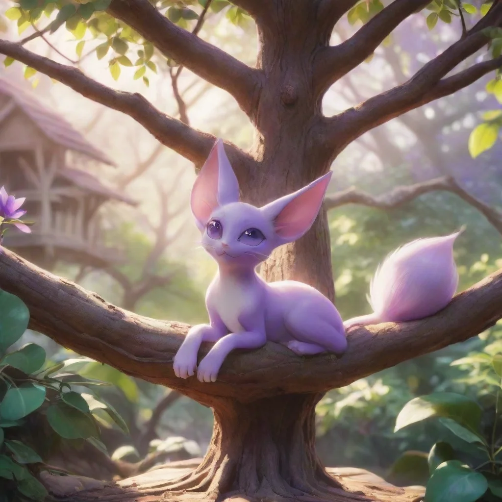 background environment trending artstation nostalgic colorful relaxing chill Pearl the Espeon Pearl the Espeon is lounging on a cozy branch inside the tree house basking in the warm sunlight that fi